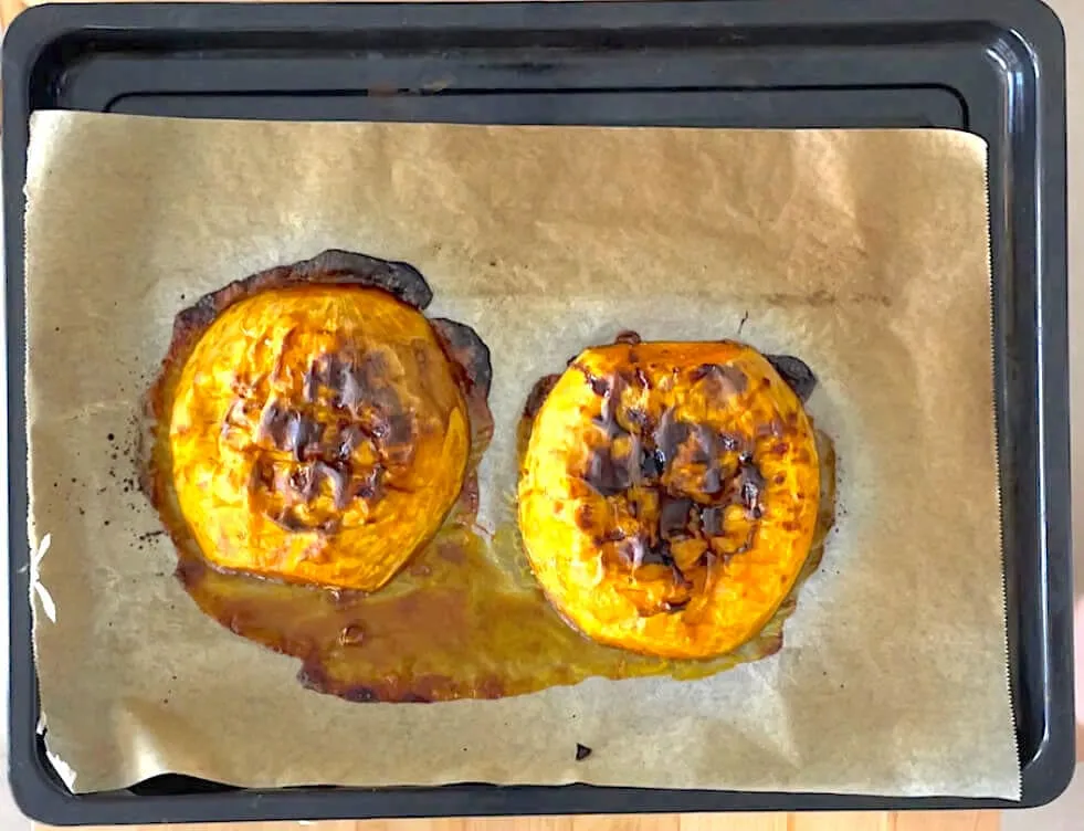 When pumpkin roasts in the oven, it starts to caramelize and draws out all its natural sugars