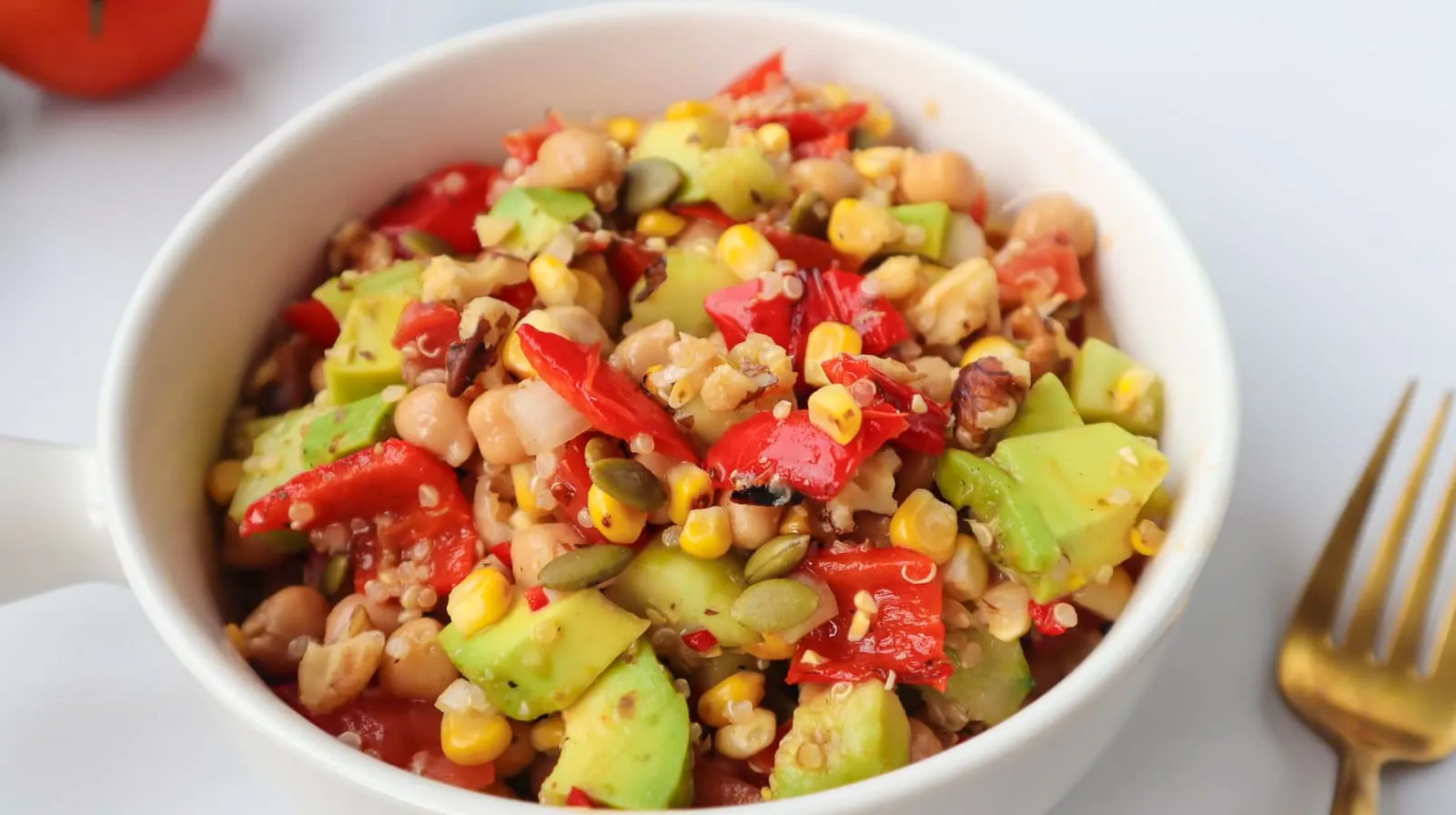Storing the Mexican grilled corn, pepper, and chickpea salad